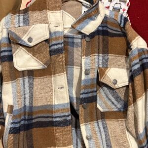 RSQ Brown and Cream Plaid Jacket